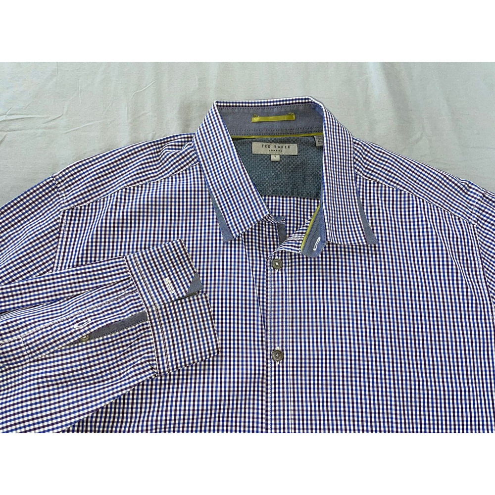 Ted Baker Long Sleeve Button Front Sport Shirt. Gingham Check, Size 7. EUC!!